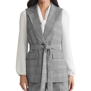 Kasper Glen Plaid one button belted vest